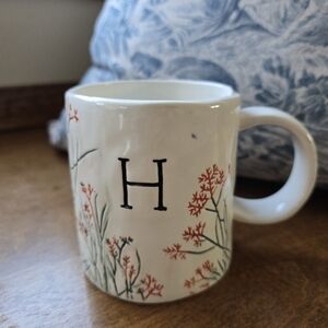 By Anthropologie Dagny impressed floral initial "H" stoneware coffee tea mug